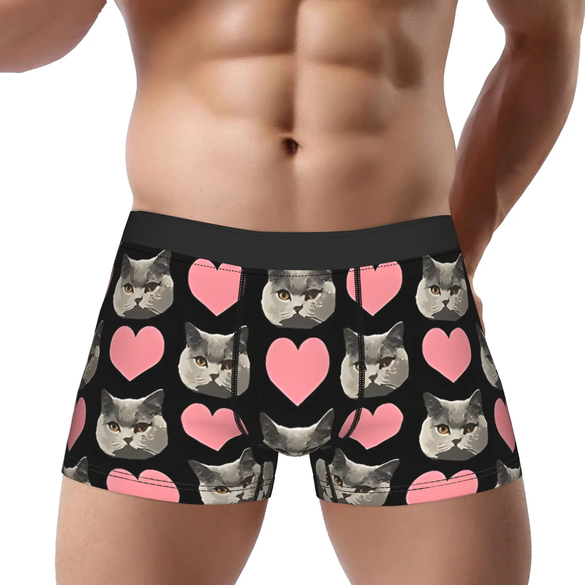 1piece  Cute British Shorthair Cat Face Heart Pattern Underpants Homme Panties Man Underwear Comfortable Shorts