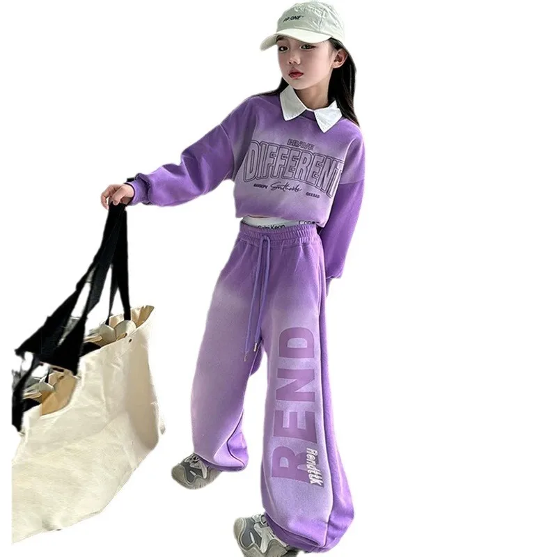 ملابس أطفال ربيعية لعام 2025 بدلة أطفال برقبة دائرية وأحرف تي شيرت علوية وسفلية بدلة رياضية 6 7 8 9 10 11 12 سنة