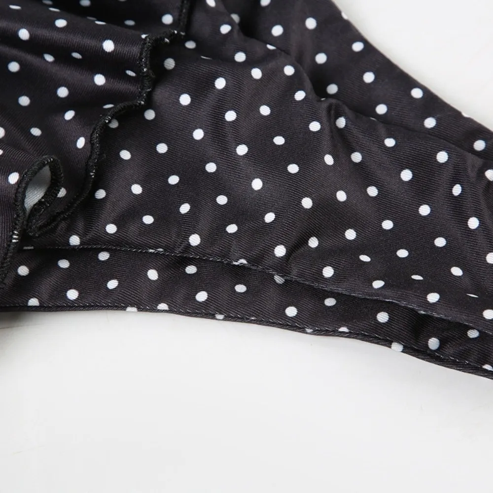 

Casual Ruffled Bikini Suit Slim Fit Deep-V Swimwear Set Halter Neck Lace Up Polka Dot Swimsuit Vacation