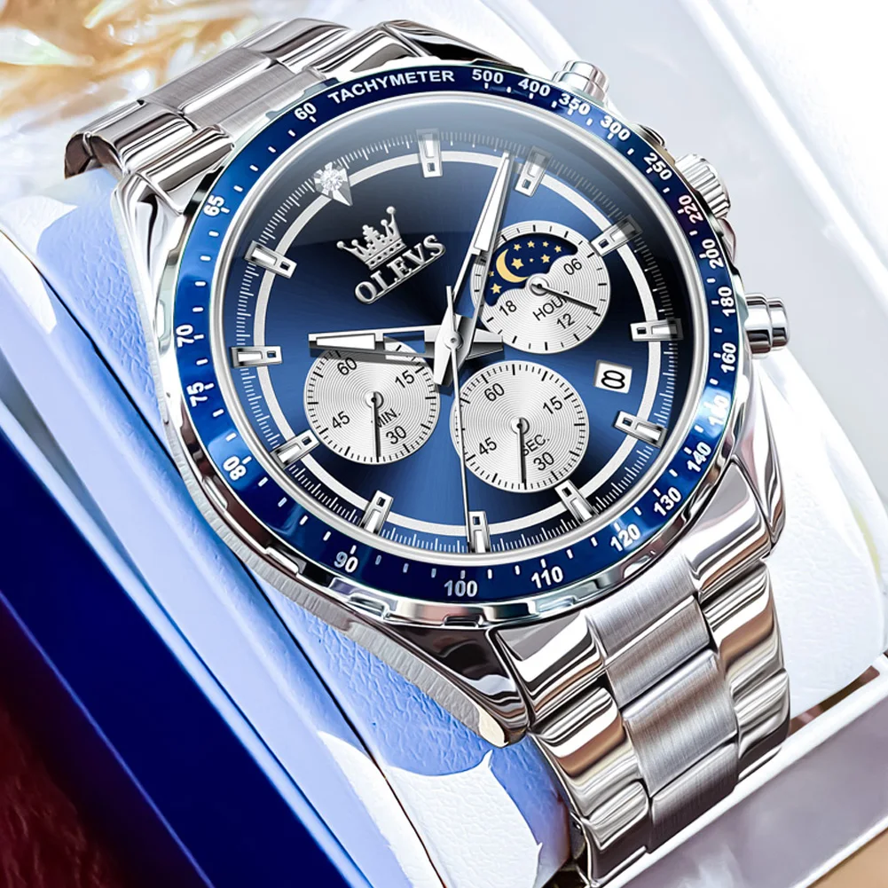 

OLEVS Роскошные водонепроницаемые кварцевые наручные часы с подъемом наручные светящиеся мужские часы Дата Спортивные часы с фазами Луны Мужские часы Relogio