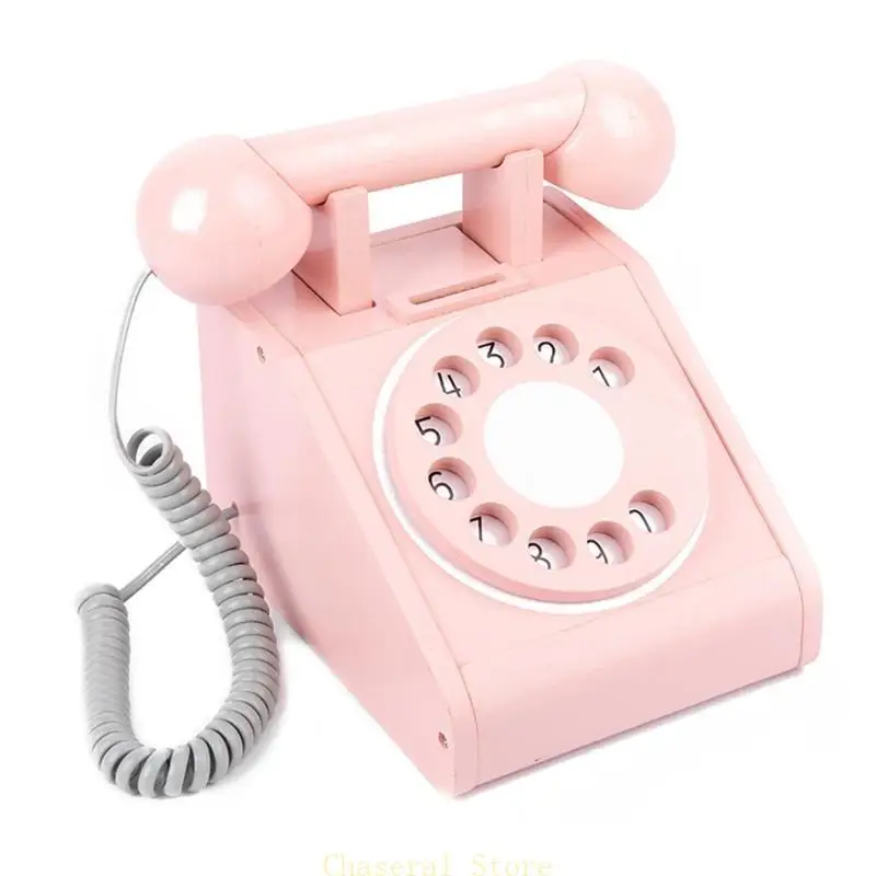 E7CE 1 Set Imitasi Telepon Dial Antik Kayu, Mainan Telepon Dial Antik Interaktif Untuk Anak -Anak untuk Play House