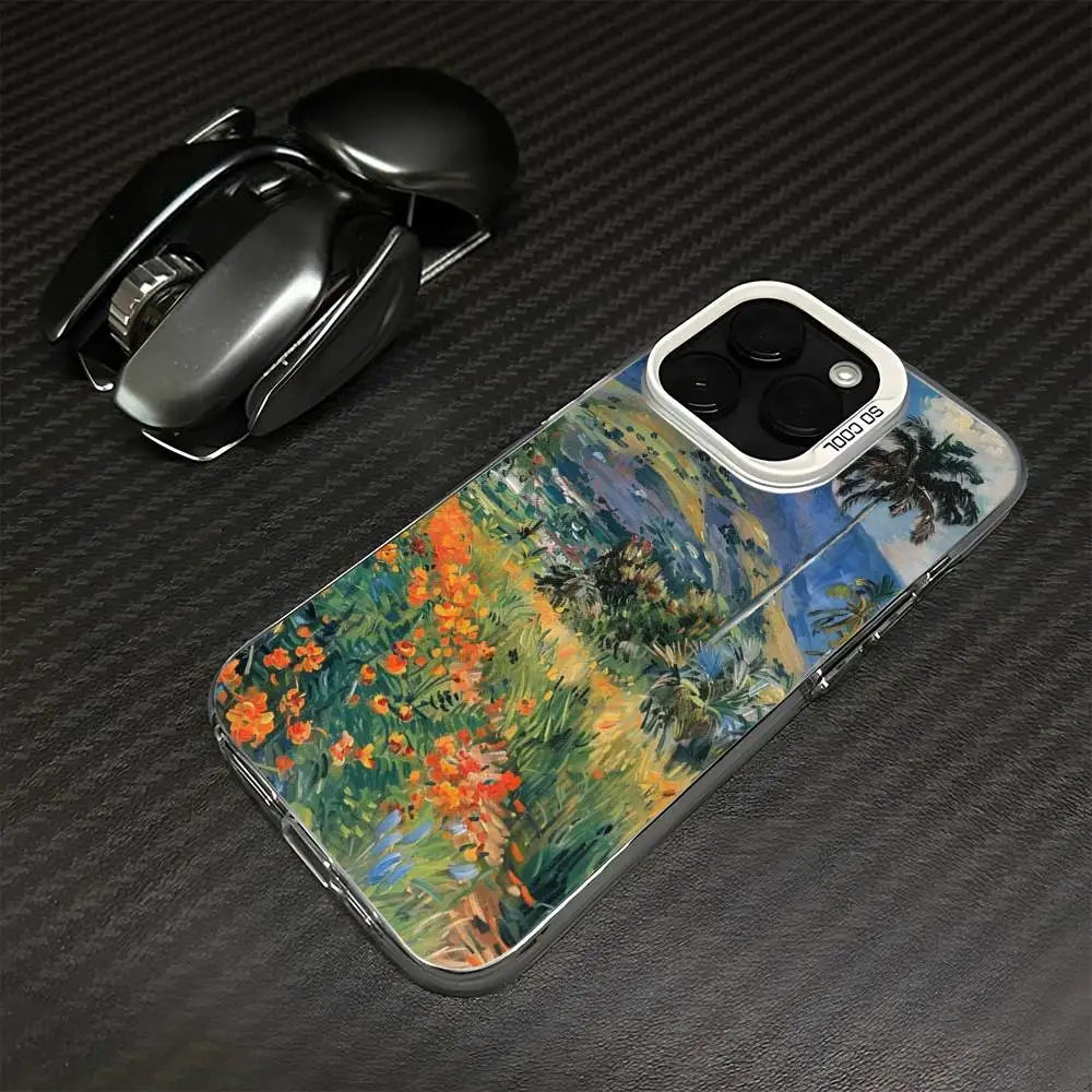 C-Claude Monet Garden Verf Telefoonhoesje voor iPhone17,16,15,14,13,12,11 Plus, Pro Max Wit Matte Schokbestendige Cover