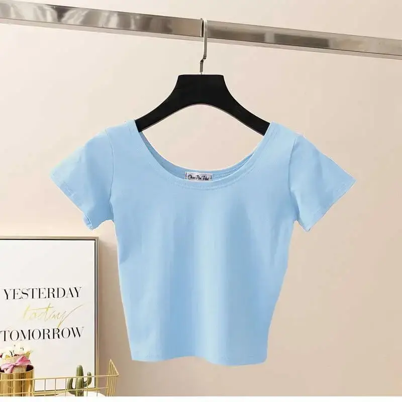 2024 Summer New Hotweet Casual Crop Top Women Fashion Trend O-Neck Short Sleeve T-Shirt  All-Match Slim Fit Basic Top Multicolor