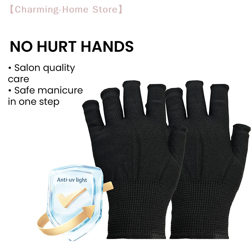 M1 Pair Anti UV Black Thin Nail Gloves Anti Black UV Gel Shield Glove Fingerless Manicure Nail Art Tools LED Lamp Nails Dryer