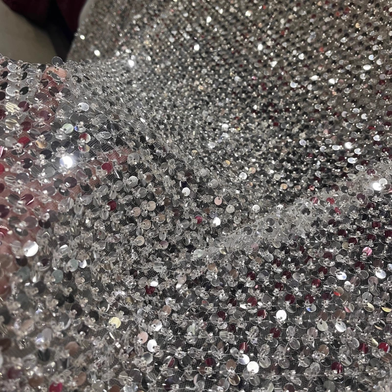 

Sequin Bead Tube Embroidery Lace Fabric for Fashion Wedding Evening Gown Clothing Design Cloth Diy By The Meter Sewing Material