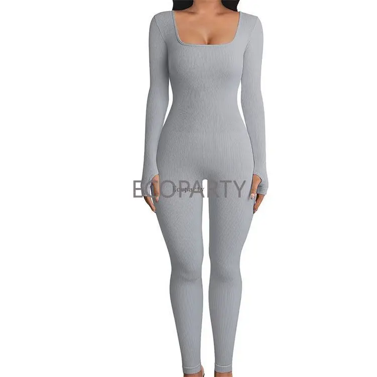 Hot selling Ribbed one piece yoga jumpsuit seamless bodycon fitness yoga long sets for women polyester workout clothing sport