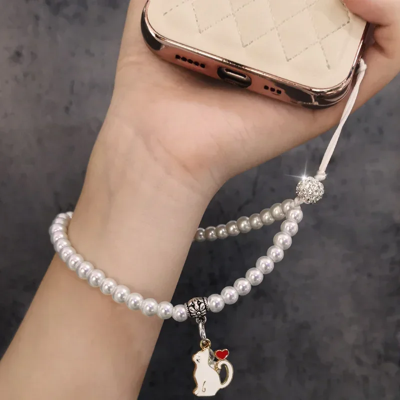 

Phone Lanyard Long Crossbody Necklace Chain Hand-beaded Plastic Pearl Strap Anti-lost Sling Universal Clip Bag for Phone Case