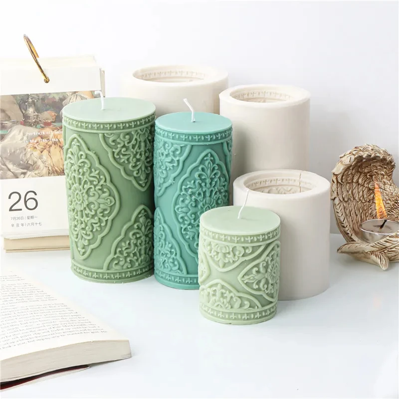 DIY Lace pattern cylindrical candle silicone mold carving pattern flowers and plants cylindrical candle mold candle making mold