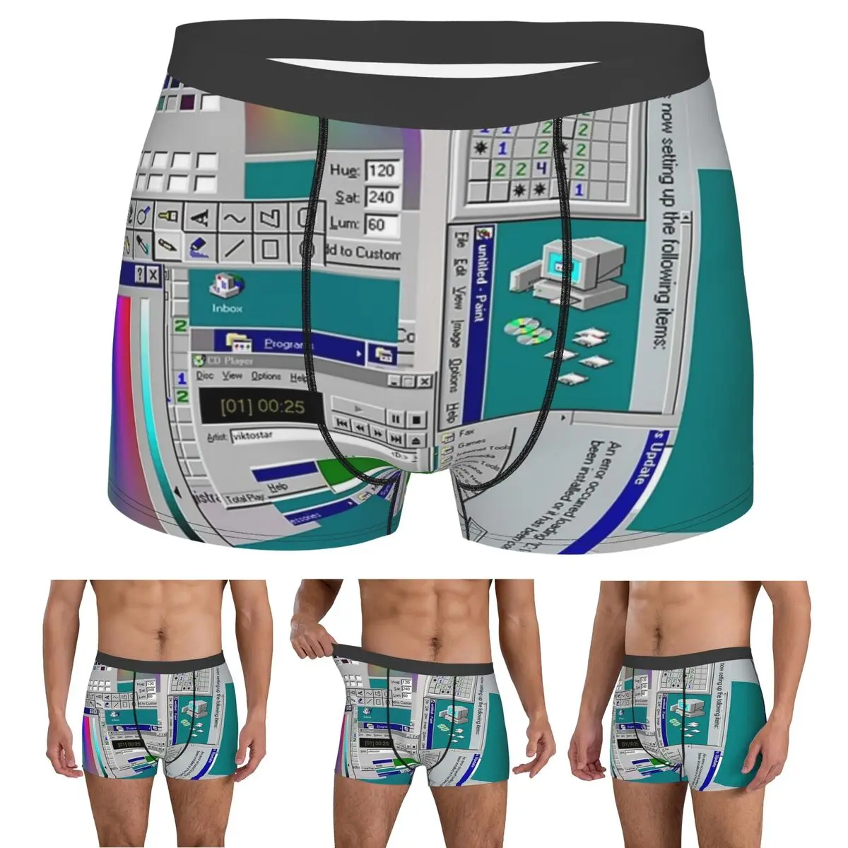 ボクサーパンツ ショーツ Windows 95 コラージュ パンティー 男性用通気性下着 オム男性ボーイフレンドギフト用