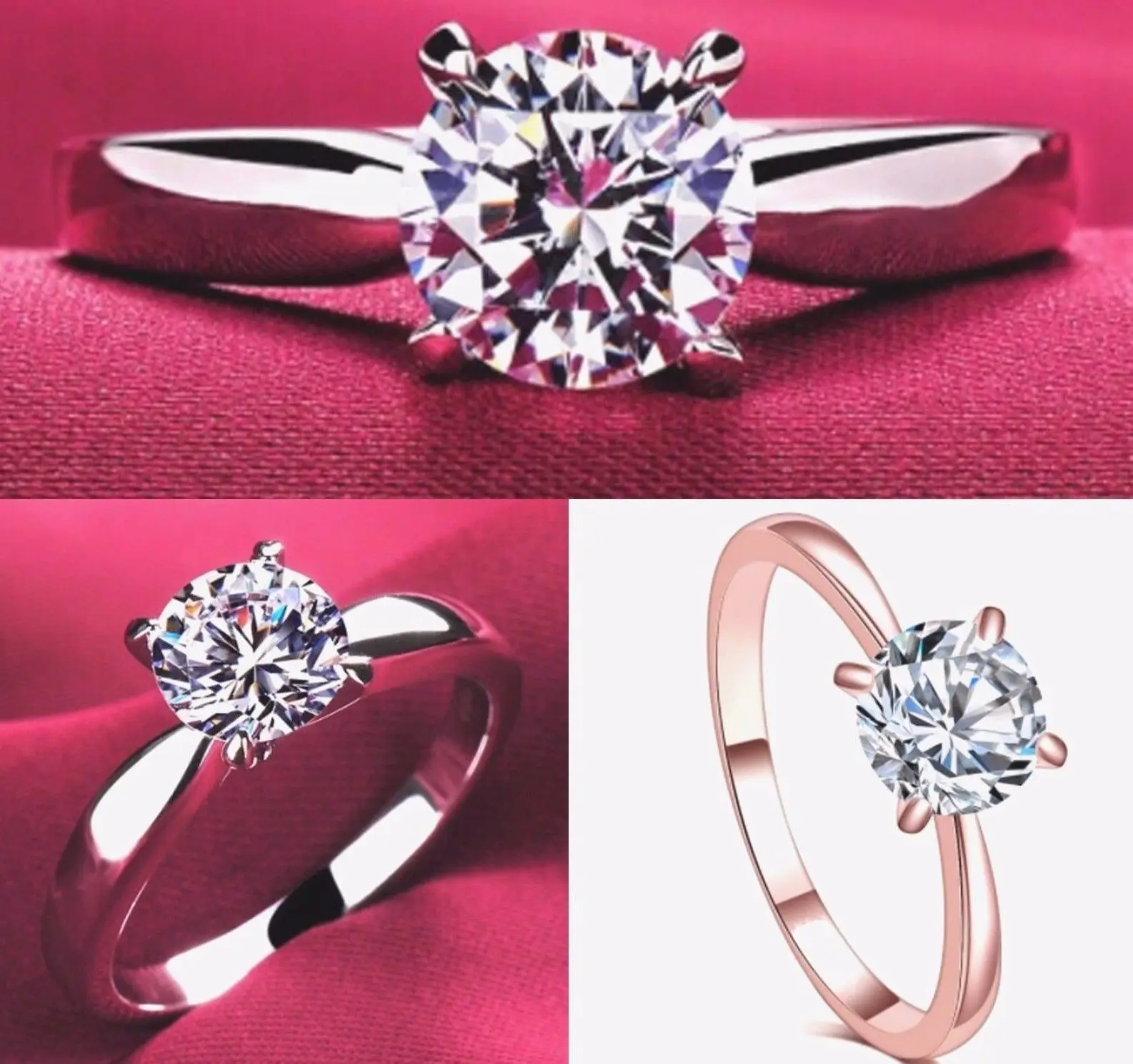 S925 Sterling Silver Ring Four Claw Zircon 14k Rose Gold Plated Classic Engagement Ring for Women