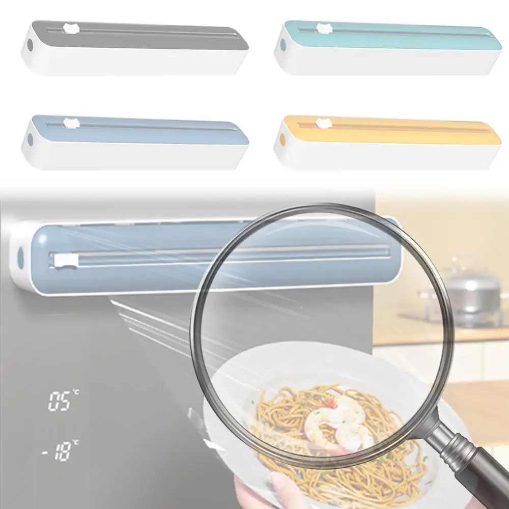 

Plastic Wrap Dispenser with Cutter Food Cling Film Cutter Magnetic Wrap Storage Box Film Wrap Dispenser Kitchen Accessories