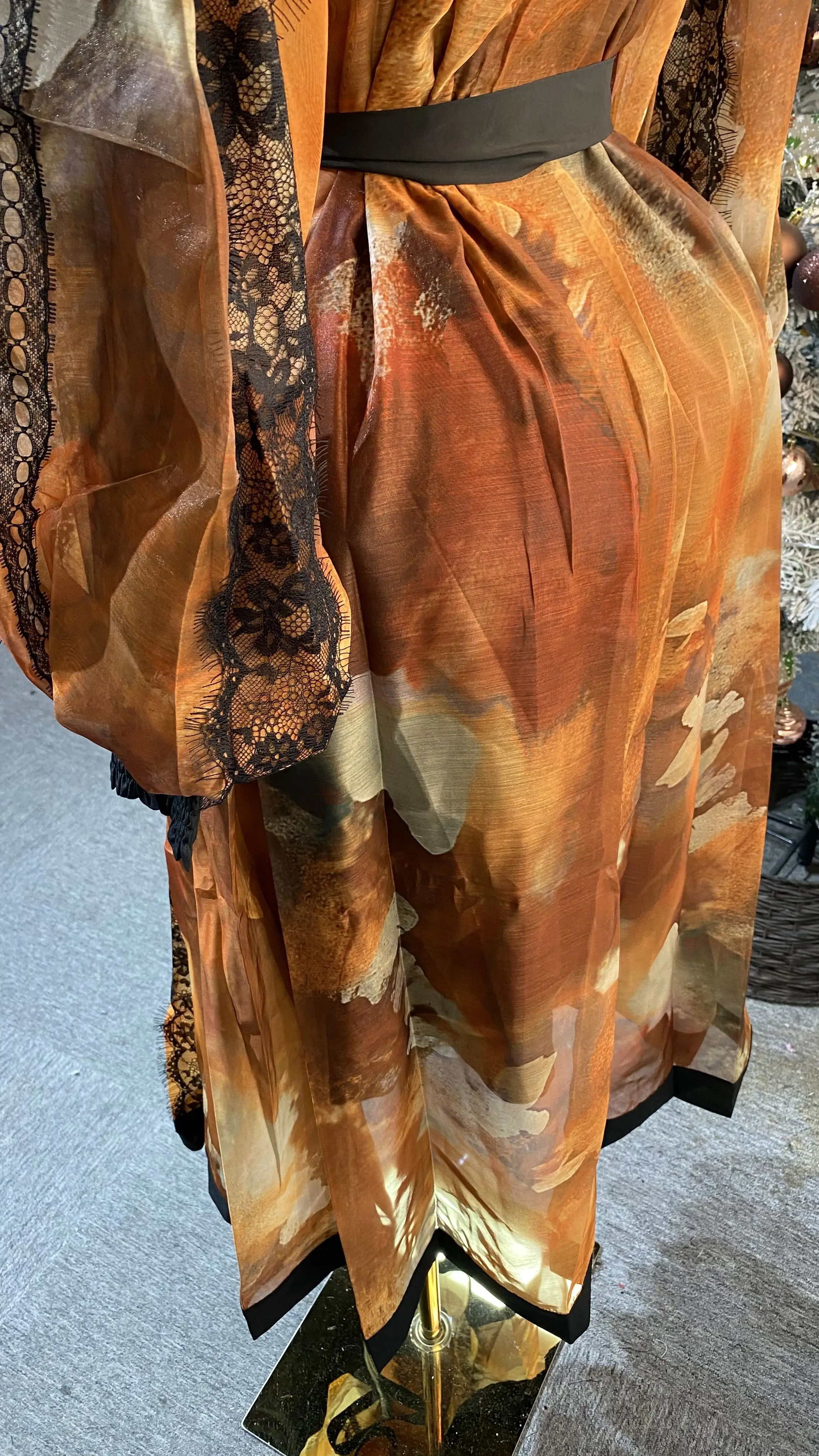 فستان شيفون مقاس كبير للنساء، أكمام فانوس مطبوعة، طويل عطلة الشاطئ كاجوال-GZXX359