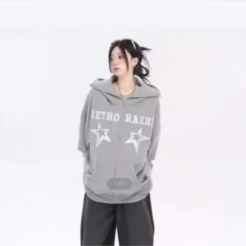 

Streetwear New Vintage Hoodie Coat Printed Graphics Oversize Zipper Hoodie Women Y2K Harajuku Hip Hop Goth Casual Sweatshirt