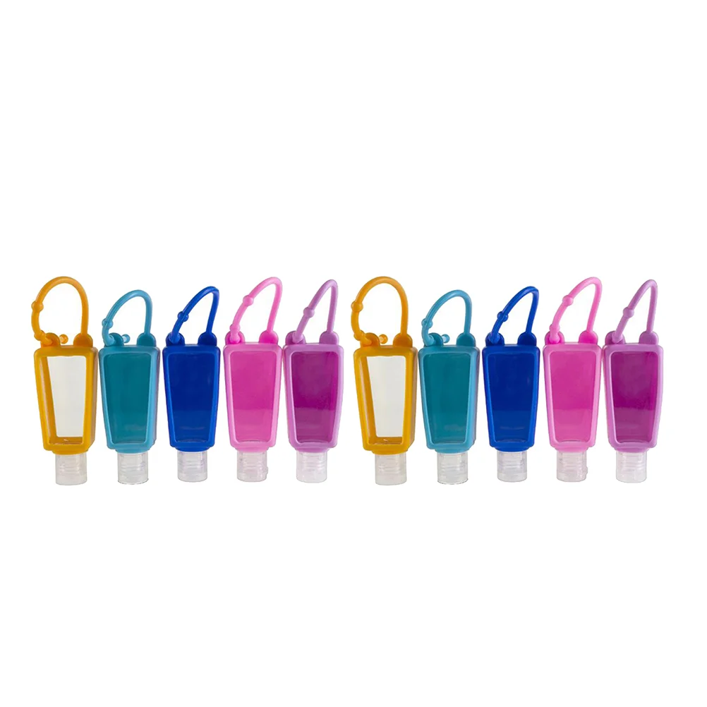 10 Sets Portable Bottle Hand Key Chain Holder Sealed for Travel Silica Gel Cream Silicone Lotion Sun