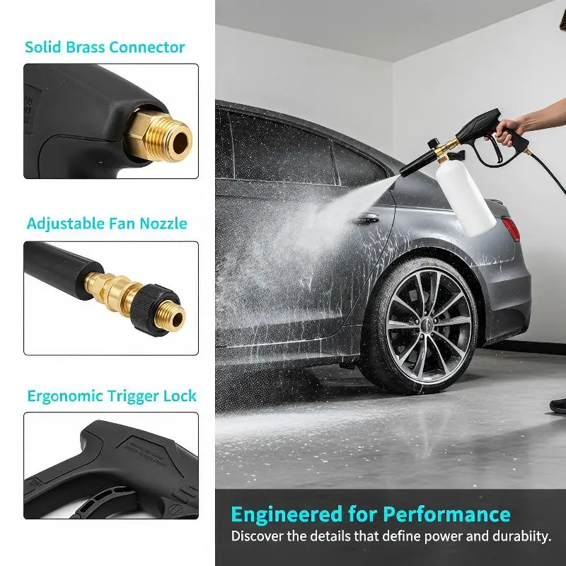 Car Cleaning Foam Gun 1L Adjustable High Pressure 1/4 Quick Connector Ideal for Auto & Patio Cleaning
