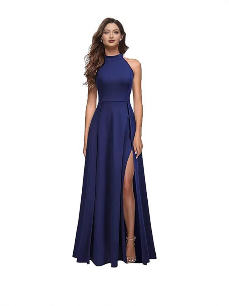 Halter Neck Slim Fit Gown Fresh and Sweet with Full Flare Skirt 3D Decoration Zipper Closure Beach Party Dress for Women