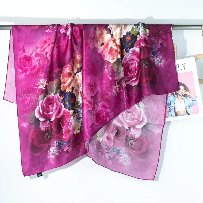 

Luxury loral Print 100% Mulberry Silk Scarf Soft Satin Kerchief Hairband Neckerchief Head Hijab Lady Headband Foulard Bag Ribbon