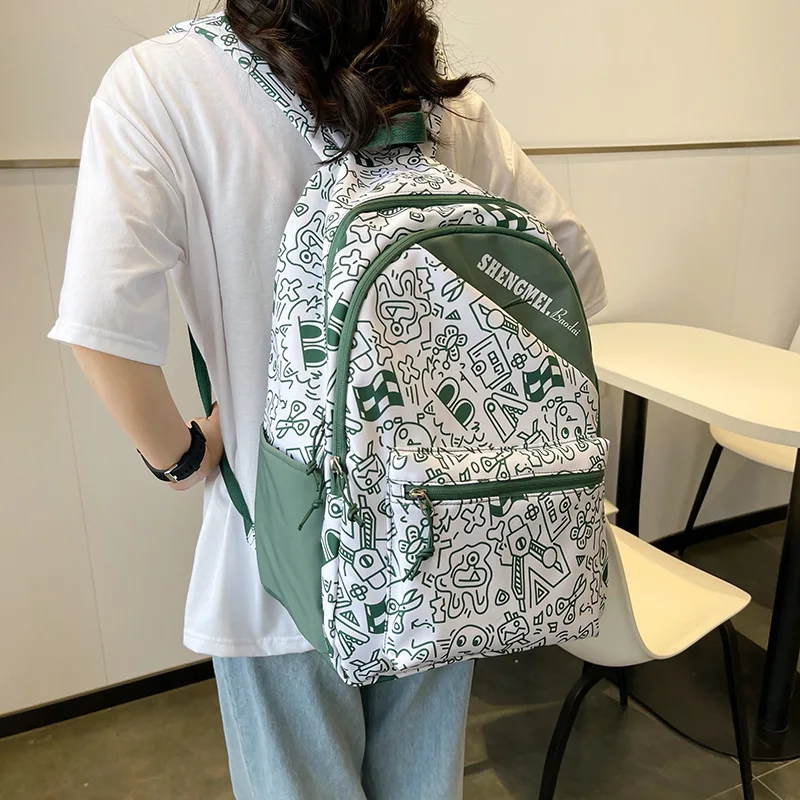 Mochila escolar de estilo coreano para hombre y mujer, bolsa de viaje con diseño de grafiti, para adolescentes, para ordenador portátil