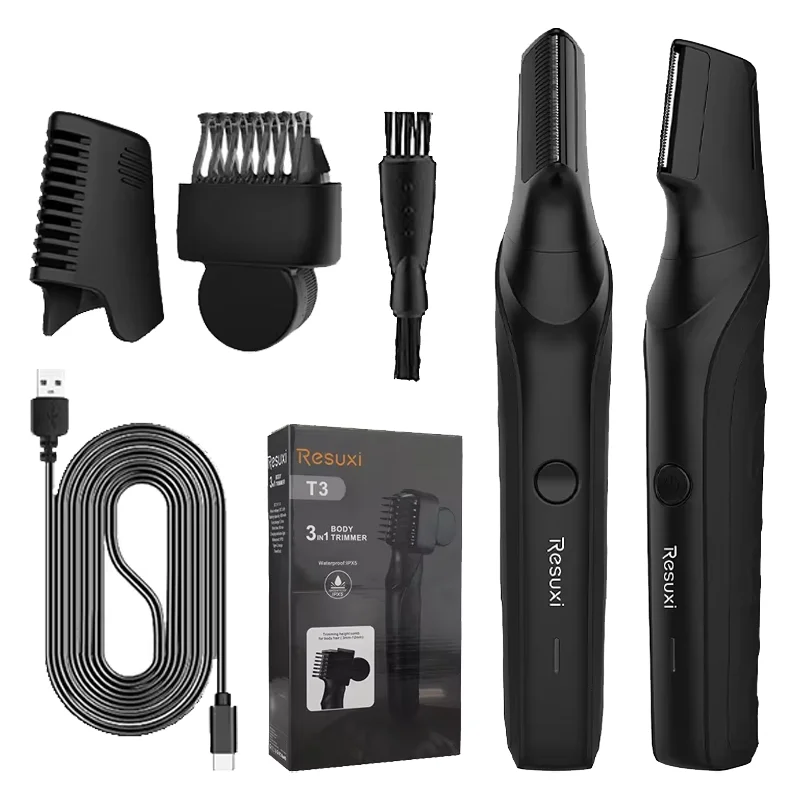 RESUXI T3 Men's 3 in 1 Multifunctional Electric Body Hair Trimmer Full Body Washable Shaver Portable Pubic Hair Clipper Razor