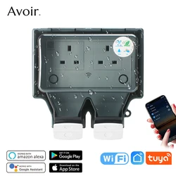 Avoir Tuya Wifi Smart Socket Outdoor IP66 Waterproof Electrical Outlet Dual UK Plug Adaptor Wifi Wireless Control Home Appliance
