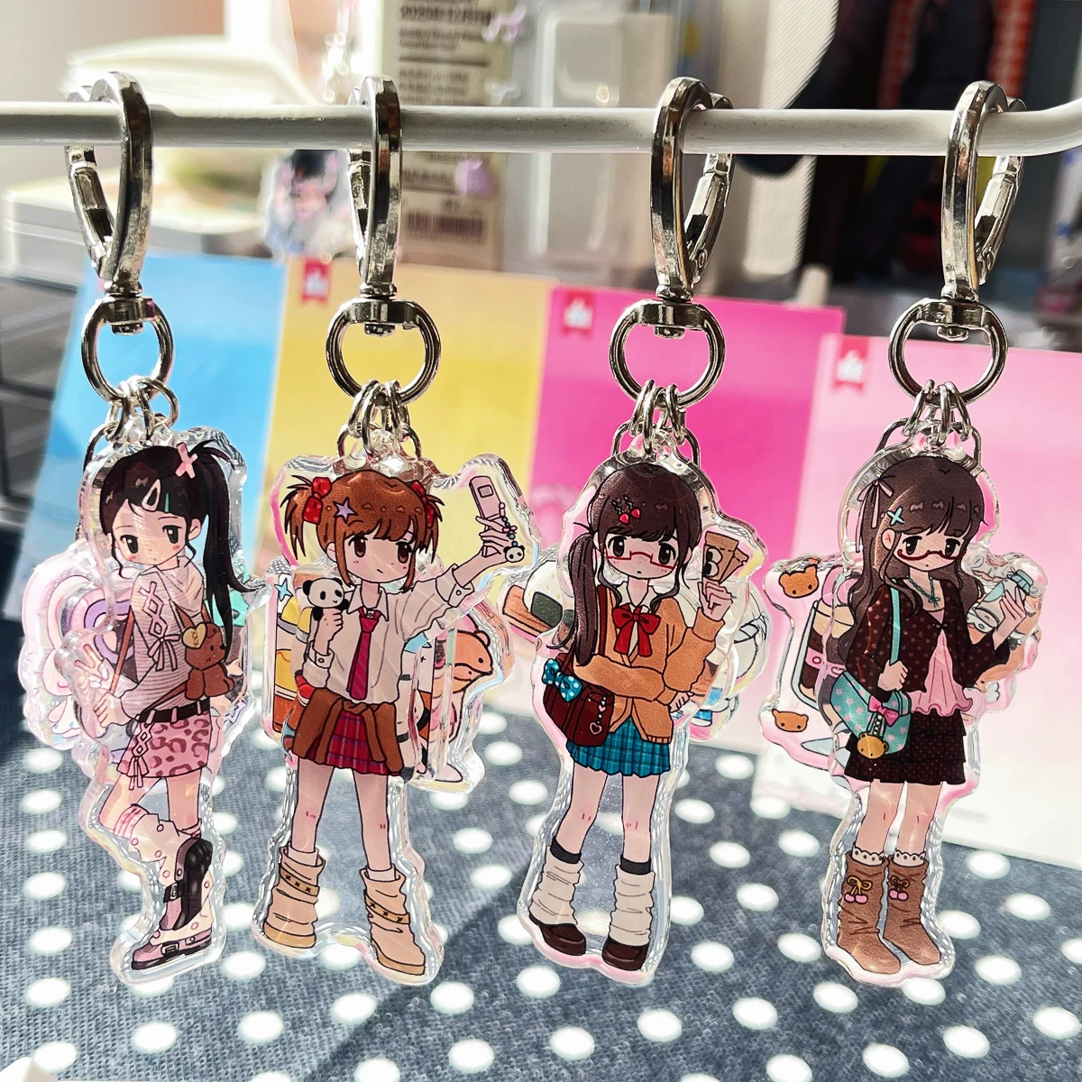 WAKAWAKA Cute Girl Character Acrylic Phone Charm Keychain Keyring Set Designer Aesthetic Mobile Decorative Hanging Ornament