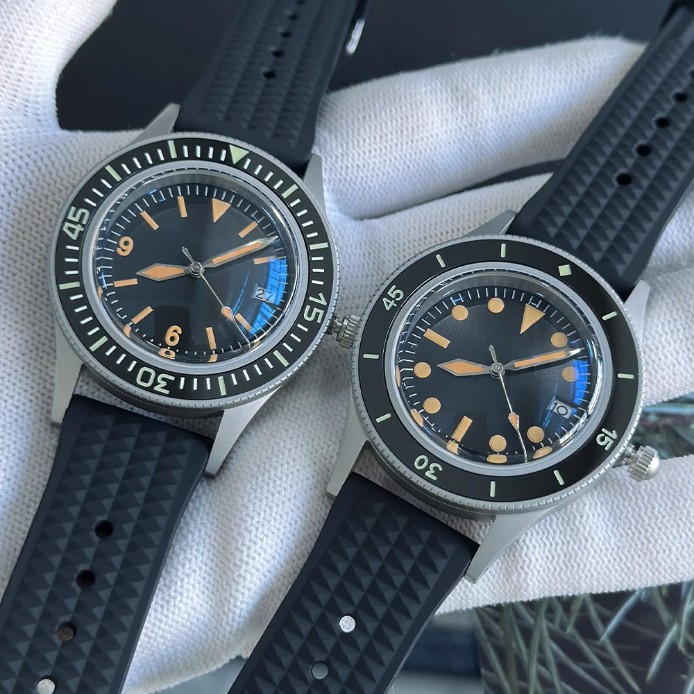 Reloj con movimiento NH35, modelo cincuenta y cinco modificado, correa de goma resistente al agua, acero inoxidable 316L, bisel luminoso C3, sin logotipo