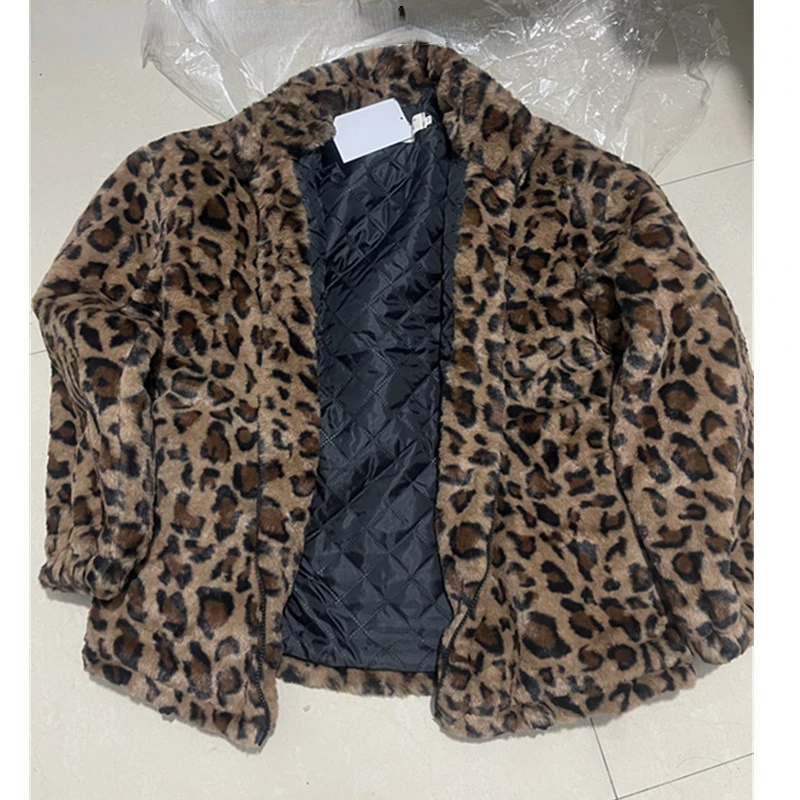 Winter Leopard Print Jacket Women\'s Stand collar Warm Parkas Outwear 2024 New Autumn Winter Korean Female Loose Faux Fur Coats