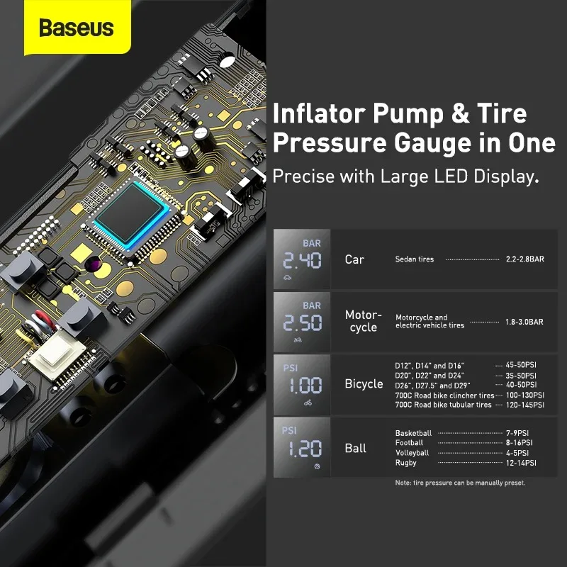 자전거 오토바이 용베이스 우스 자동차 인플레이터 펌프 12V 스마트 전기 자동차 타이어 펌프 150 PSI LED 디스플레이 자동차 타이어 공기 압축기