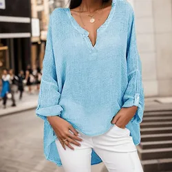 Women V Neck Long Sleeve Loose Blouse Casual Tops Spring Summer Female Pullover Blouse Shirts Autumn Bohemian Clothes