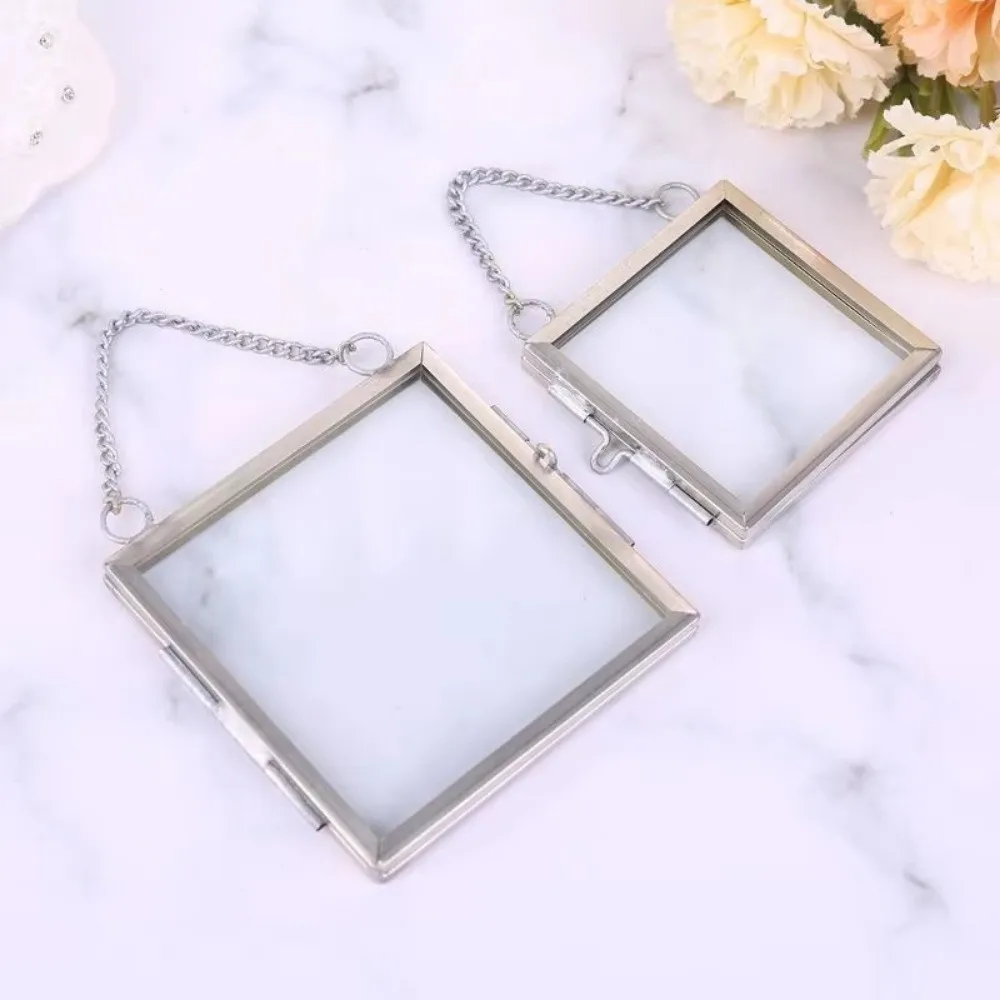 

DIY Metal Small Photo Frame Glass with Transparent Glass Picture Holder Hanging Flower Plant Specimen Frame Home Office Decor
