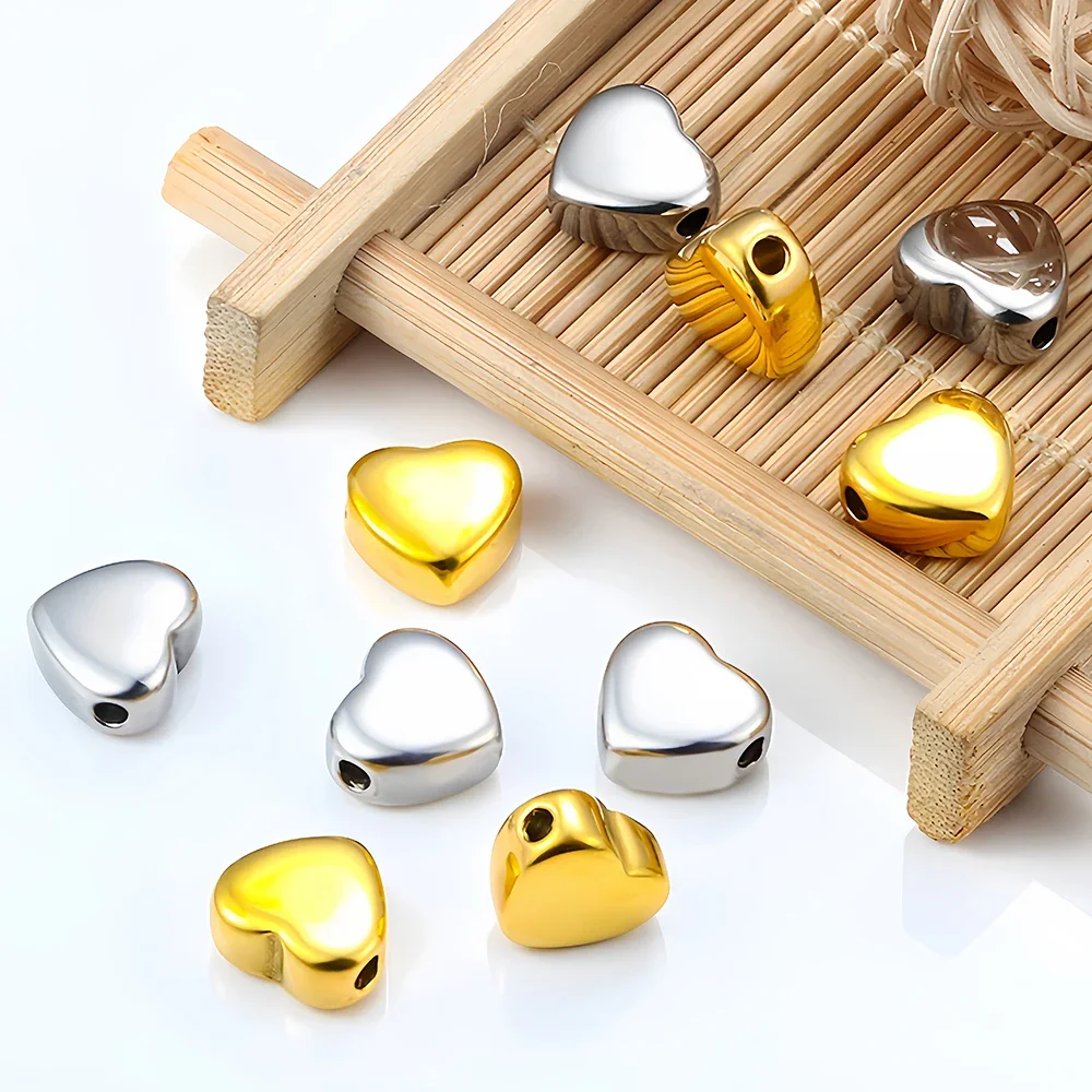 ステンレス鋼チャームハートスペーサービーズペンダントルースビーズゴールドカラー DIY ブレスレットネックレスジュエリーメイキングアクセサリー