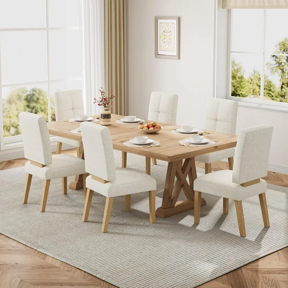 

Set of 6 Wooden Dining Chairs for Kitchen and Living Room, Upholstered Cushion Seats, Reinforced Wood Legs, Suitable for Home an