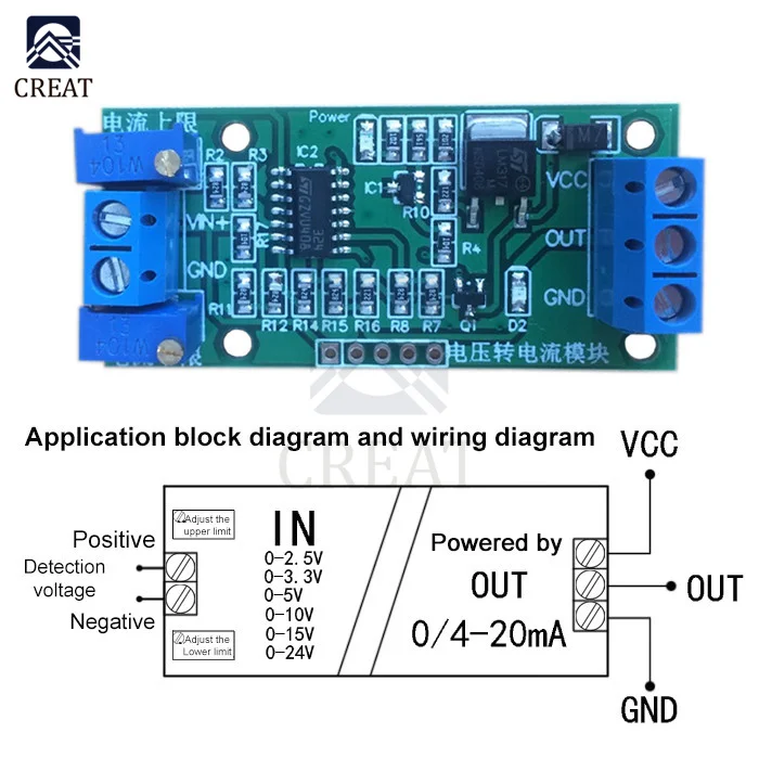 Voltage To Current Module Current Transmitter Signal Converter Module 0-2.5V 0-3.3V 0-5V 0-10V 0-15V 0-24V to 0 -20mA/4 -20mA