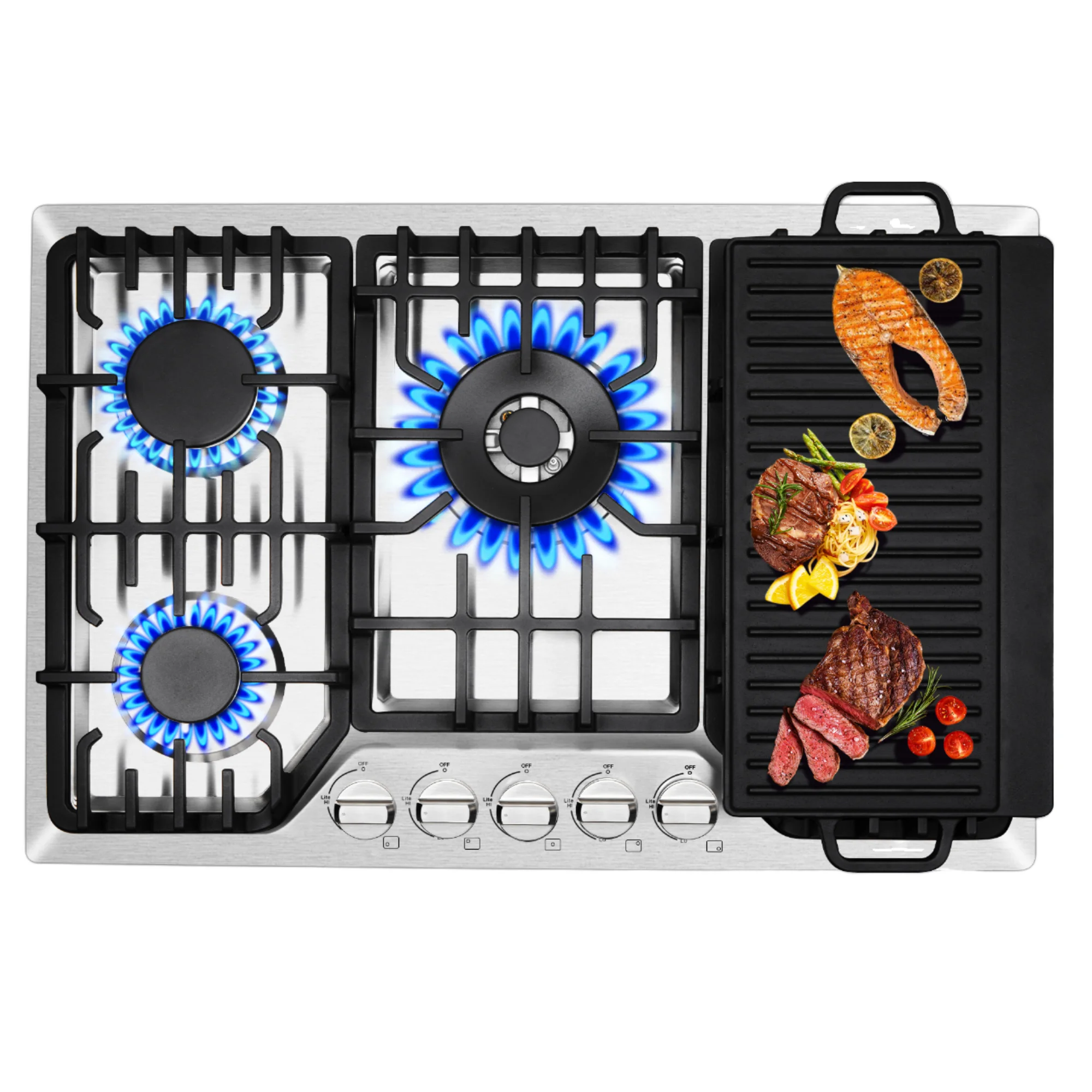 Built-In Stainless Steel Gas & Electric Cooktops with Auto Ignition