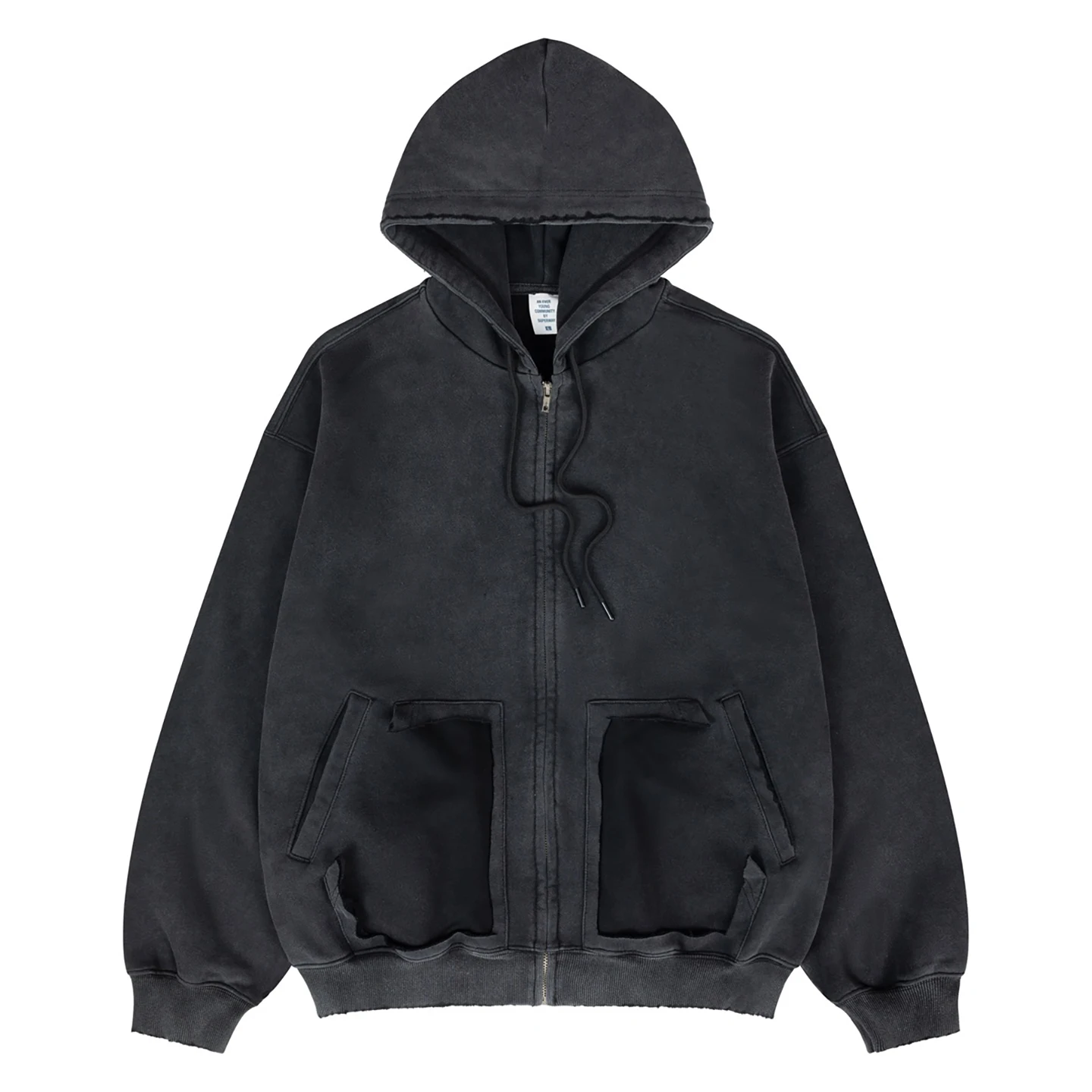 

Тяжелая толстовка на осень-зиму с флисовой подкладкой, свободный кардиган на молнии, винтажный, состаренный, с потертостями, цветной