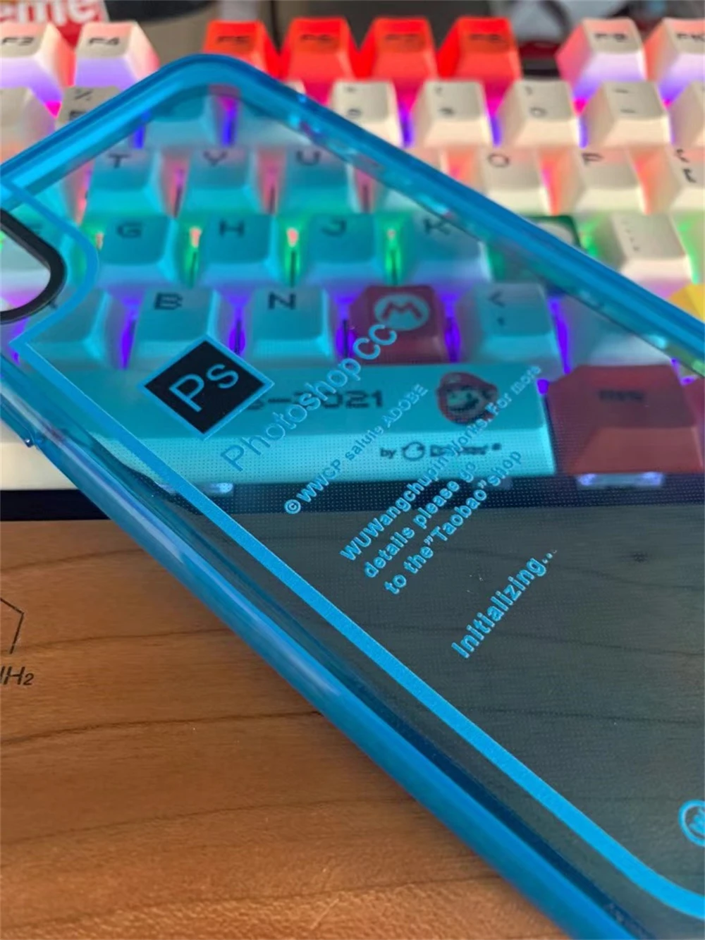 Ps Fluorescent Blue Letter Tag Photoshop Designer Phone Case For Iphone 16 15 14 13 12 11 14 Pro Max Anti-Drop Armour Cover