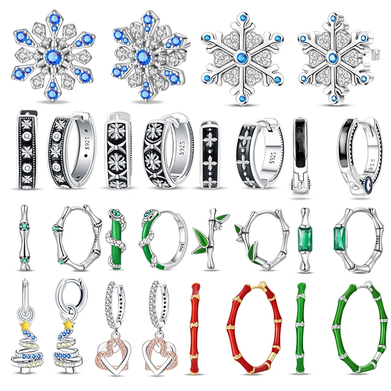 

Изысканные серьги-кольца из серебра 925 пробы с ретро-дизайном в виде снежинок, гипоаллергенные, с цирконием, модные ювелирные украшения для женщин и девушек