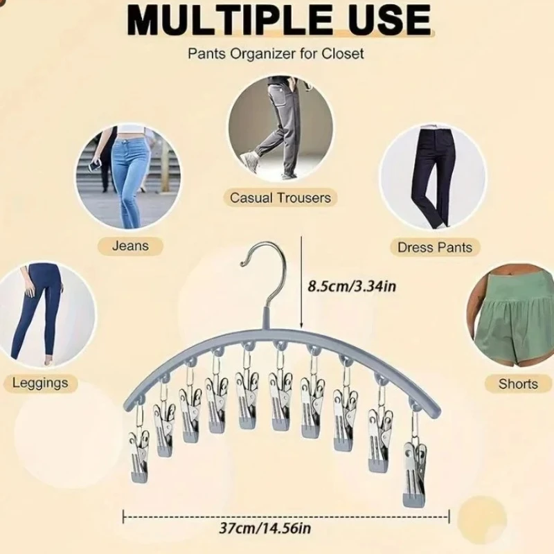 Pants Hanger with 10 Clothespins Space-Saving Closet Organizer for Hats Ties Belts Underwear Skirts Portable Home Dorm Storage view 6