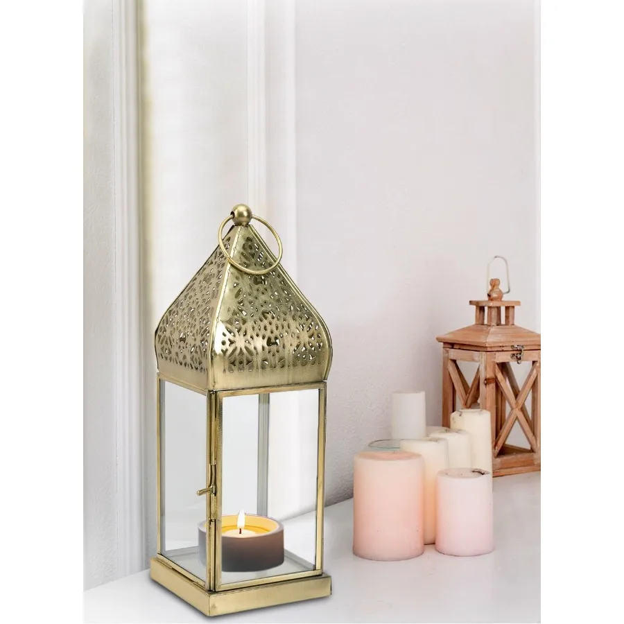 10 marokkanische goldene verzierte Kerzenlaternen mit Vintage-Design, elegantes Tischdekoration, dekoratives Kerzenhalter-Set für IndianIns