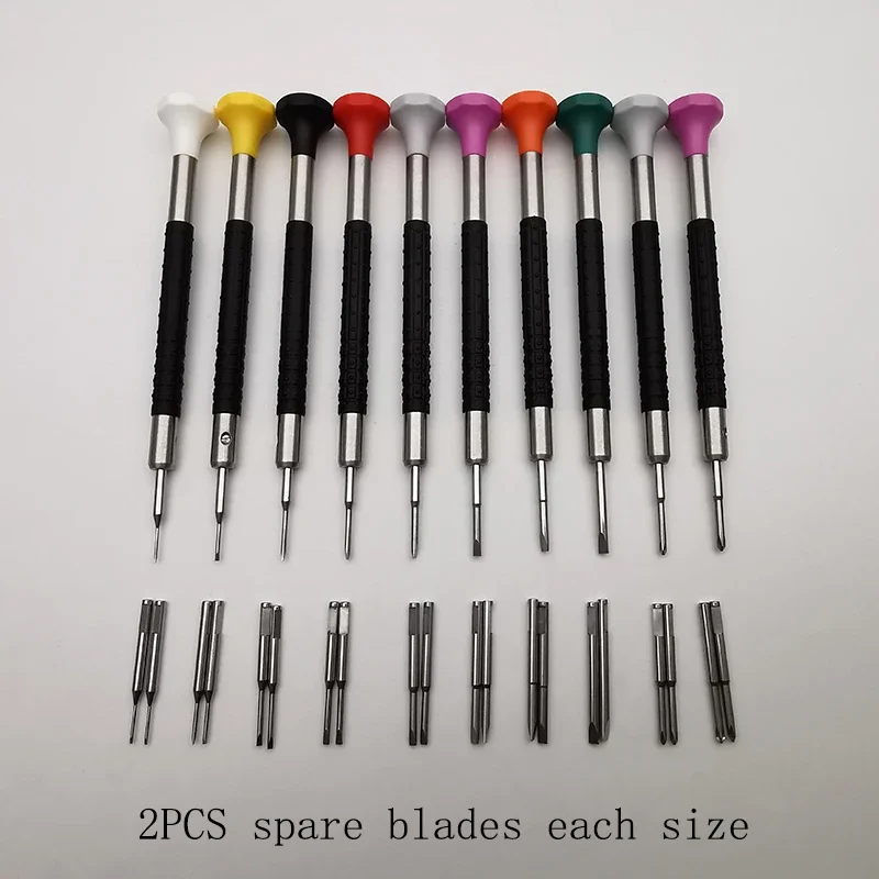 طقم مفك براغي لصانع الساعات من الفولاذ المقاوم للصدأ مكون من 10 قطع، أدوات إصلاح الساعة، مع شفرات احتياطية 20 قطعة