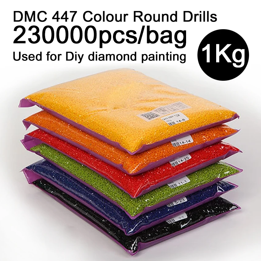 

DMC 447 цветов круглые бриллианты 1 кг/пакет Алмазная вышивка оптовая продажа дрели аксессуар 230000 шт./пакет для 5D Diy алмазная живопись