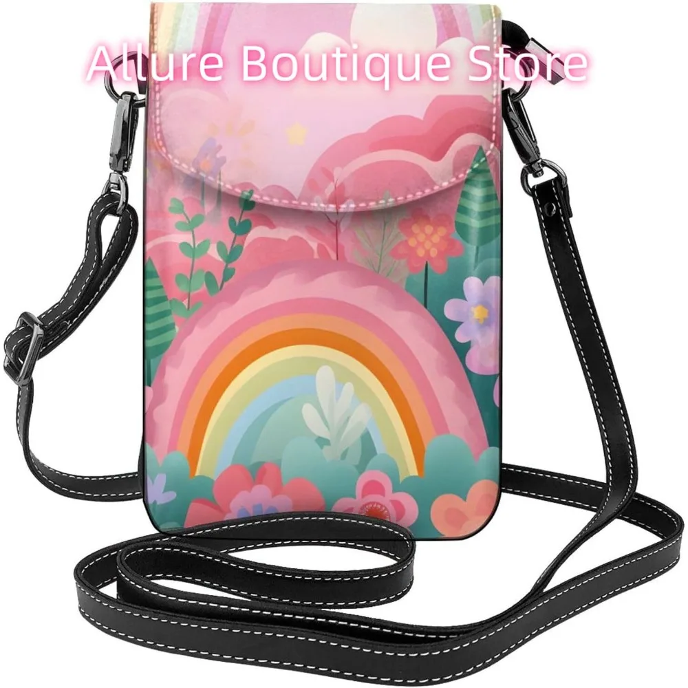 

Сумка через плечо с рисунком радуги и цветка для женщин, маленькая дорожная сумка из искусственной кожи для мобильного телефона, легкий мини-кошелек для телефона, кошелек Cros