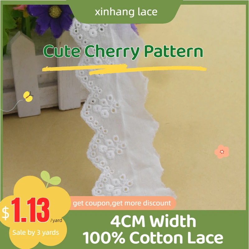 

3yards 4cm wide 100% Cotton embroidery lace sewing ribbon guipure trim lace DIY dolls Accessories african wedding lace#3894