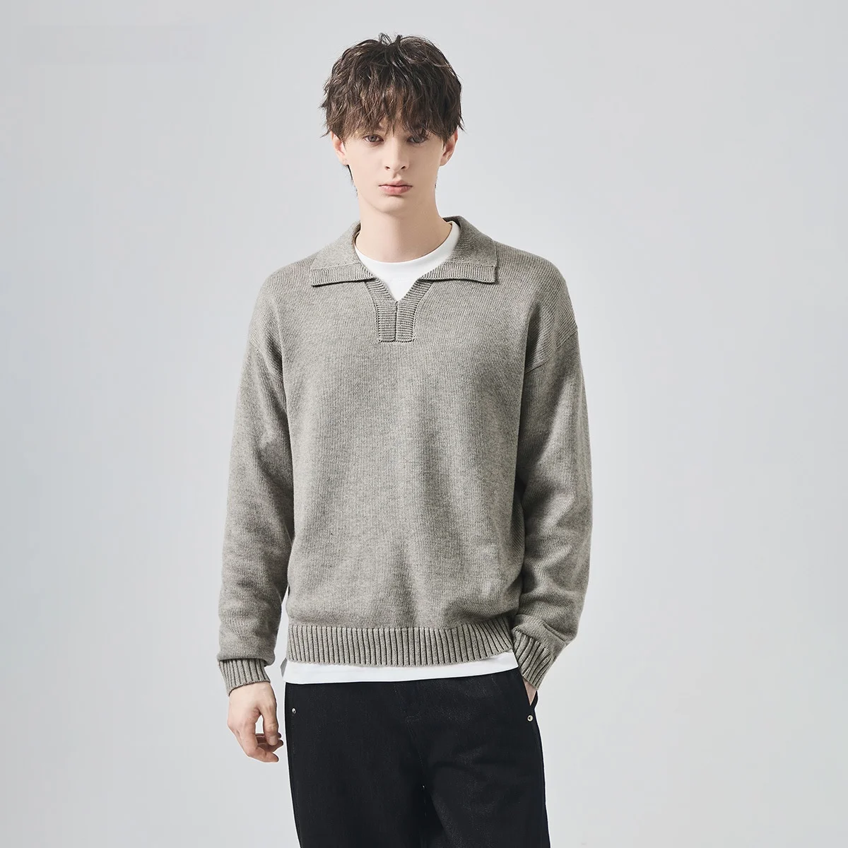 

Мужской вязаный свитер свободного кроя из смесовой шерсти с длинными рукавами, с цветочным узором, премиум-класса, для осени и зимы