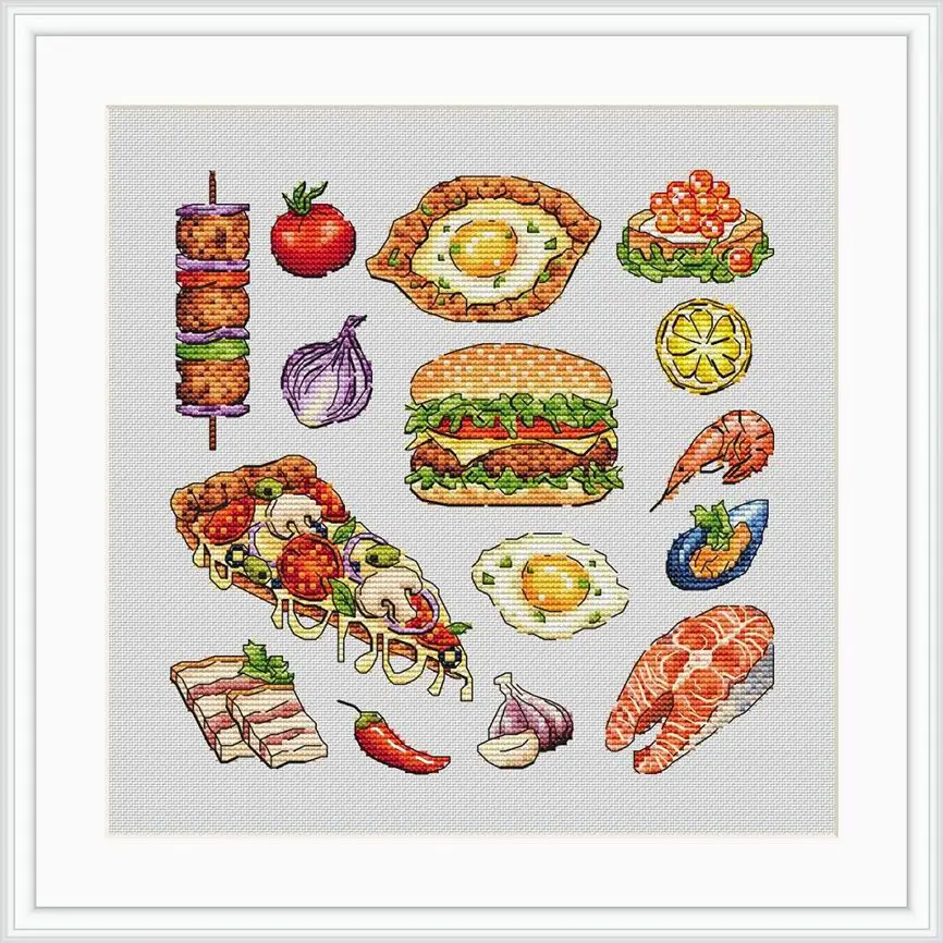 8-tempting gourmet 30-30 DIY Cross Stitch Kit Aida 14CT 14CT Canvas Fabric Embroidery Set Living Room Decor