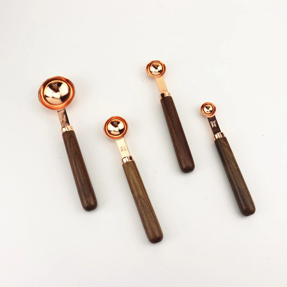 

4Pcs Measuring Spoon Set Stainless Steel Walnut H Kitchen Tool Baking Accessories Dry Liquid Measuring Cups Food Preparation