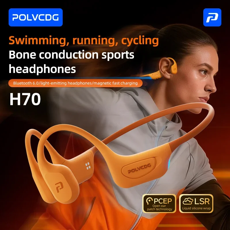 

POLVCDG H70 Pro Наушники с костной проводимостью для плавания, водонепроницаемые IPX8, 32 ГБ памяти, Bluetooth 6.0, для занятий спортом на открытом воздухе, бега и велоспорта