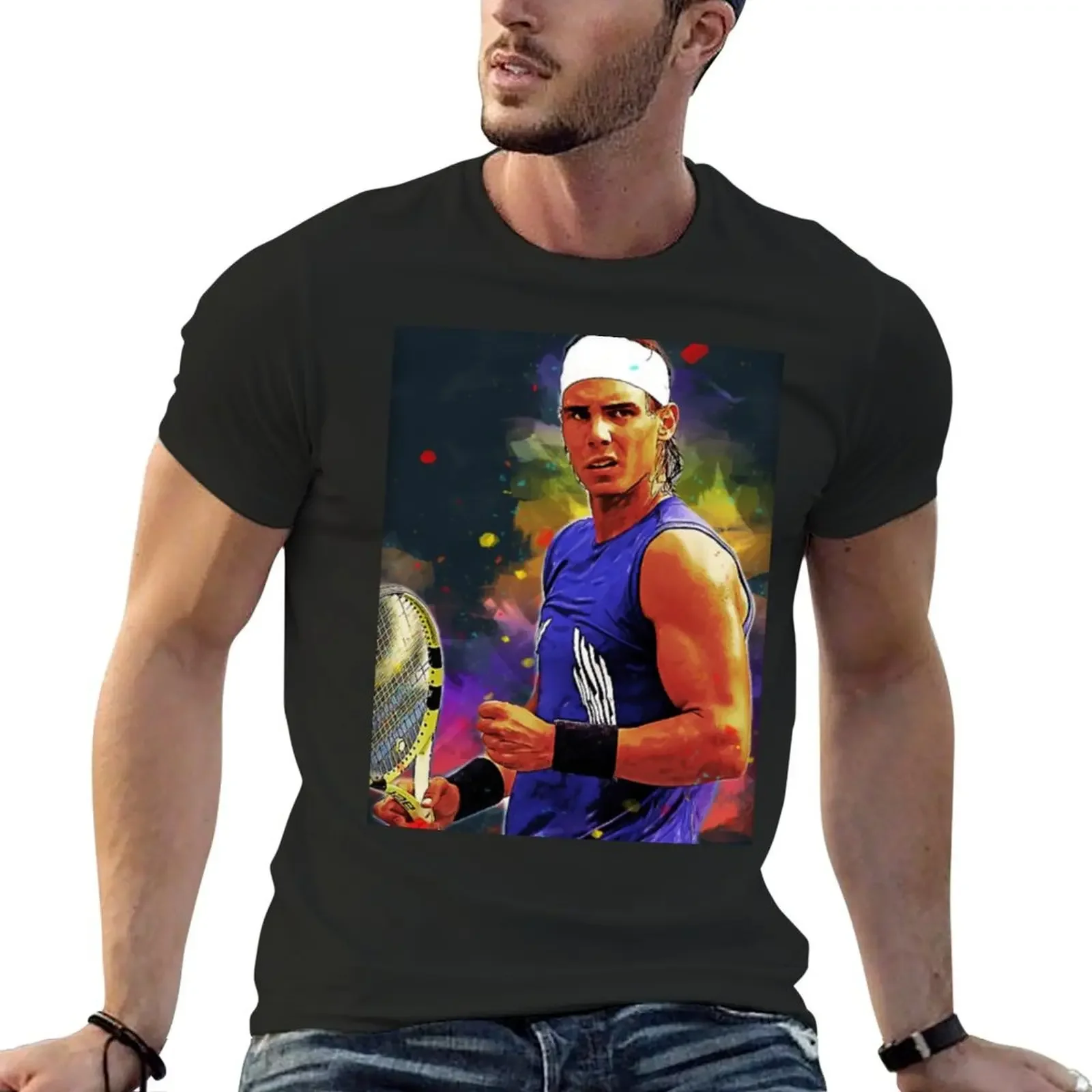 

Rafael Nadal Tennis Player Digital Painting T-Shirt oversized vintage t shirts shirts men graphic