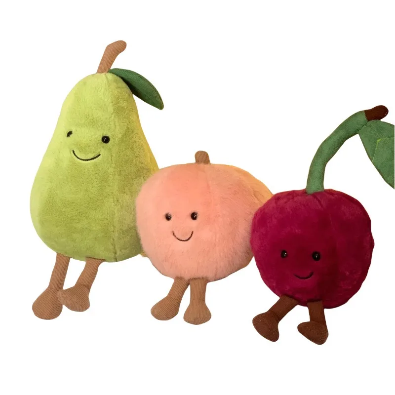 Jelly Cat Peach Pear Cherry Plush Doll Smiling Face Fruit Series Home Bedroom Decoration Pet Interactive Toy Birthday Gift