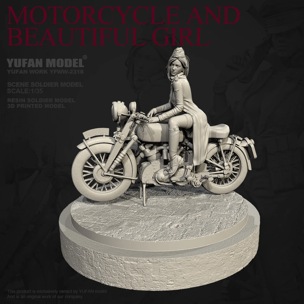 

YUFAN MODEL 1/35 Resin Soldier Model Set colorless and self-assembled（ soldier 1 + scene platform + Motorcycle）YFWW-2318+3D